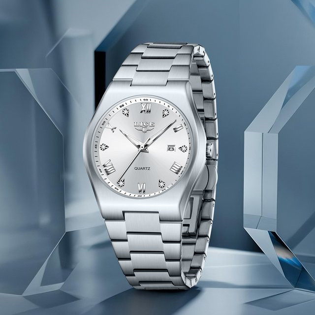 LIGE Armbanduhr Edelstahl, Quarz, Diamant, Silber, Herren - Bild 1