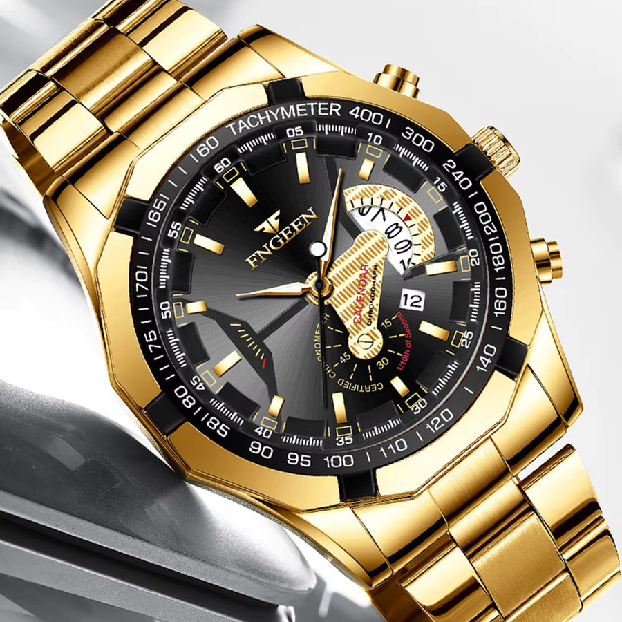 FNGEEN Armbanduhr Quarz, Edelstahl, Schwarz, Silber, Herren - Bild 2