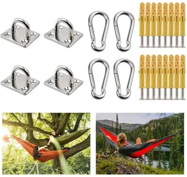Hängeset für Hängematten mit Anker, Schnalle, Karabinerhaken und Schrauben in Silber/Chrome - Bild 1