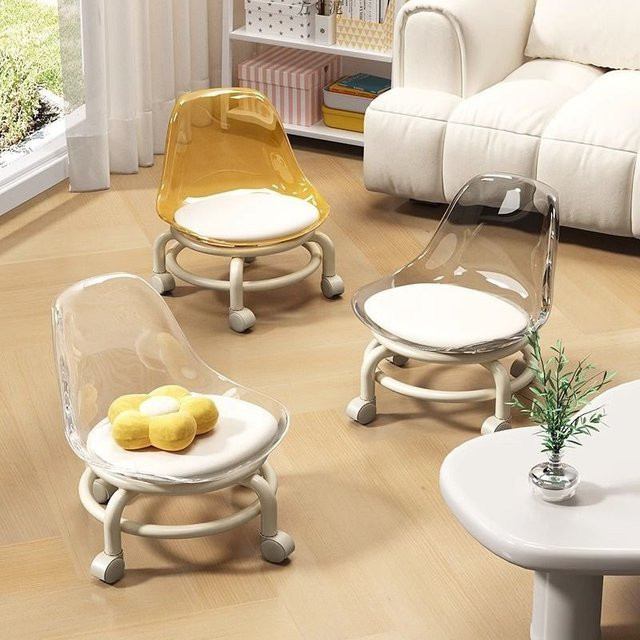 LIUSHADUOLA Acrylhocker mit Rollen für Kinder, transparenter Kunststoff-Hocker in Weiß, moderner niedriger Hocker für das Kinderzimmer - Bild 1