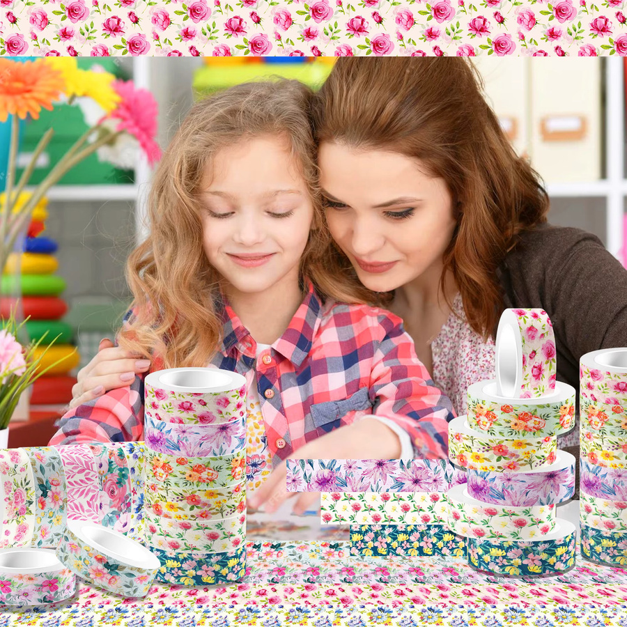 12 Stück Washi-Klebeband mit Blumen-Design in Multicolour für DIY-Handwerk und Geschenkverpackungen - Bild 1