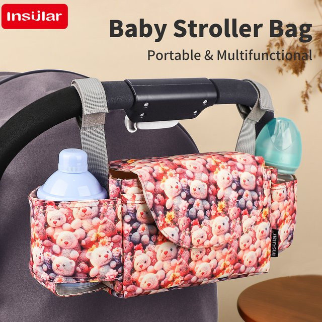 Insular Windeltasche für den Kinderwagen mit Organizer und Flaschenhalter in Pink und Multicolour - Bild 1