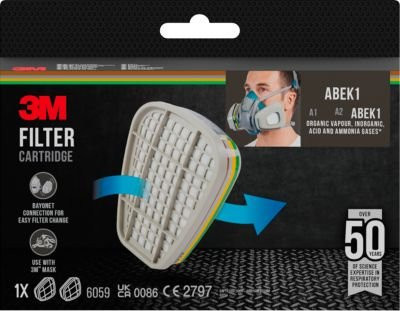 3M Filterpatrone 6059 ABEK1 in Weiß für wiederverwendbare Halbmasken der Serie 6000, 1 Paar - Bild 1