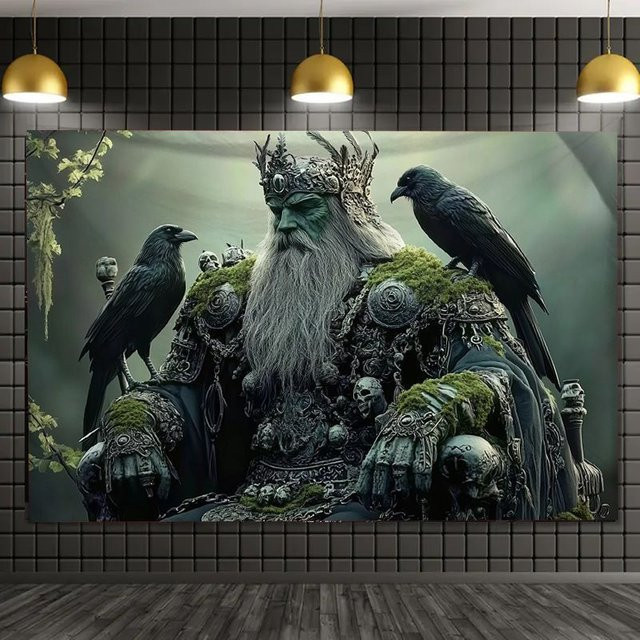 VIKAMA Dark Fantasy King Wandteppich mit Skelett-Rüstung im Vintage-Stil, Mehrfarbig, Breite: 60 cm, Höhe: 40 cm - Bild 1