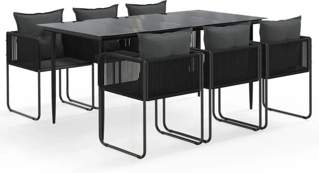 vidaXL 7-teilige Garten-Essgruppe aus PE-Rattan und pulverbeschichtetem Stahl in Schwarz mit Glastisch - Bild 1