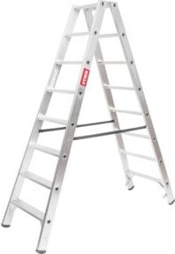 STIER Premium Stufen Stehleiter aus Aluminium, 2x8 Stufen, beidseitig begehbar, Silber - Bild 1