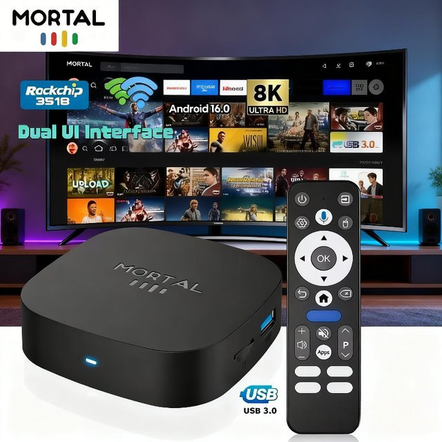 LEEDOAR Android 16 Smart TV Box mit 8GB RAM und 128GB Speicher, Rockchip RK3518, 8K HD Media Player mit WIFI6 und Bluetooth 5.4, Schwarz - Bild 1
