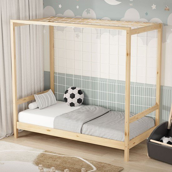 ML-Design Kinderbett Fußballtor aus Naturholz mit Tornetz und Lattenrost, B/T/H: 80 x 160 x 86 cm - Bild 1