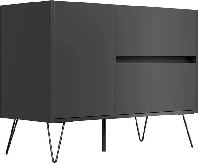 Posseik Sideboard Industrial C in Grafit und Eiche mit 2 Schubladen und 1 Tür - Bild 1