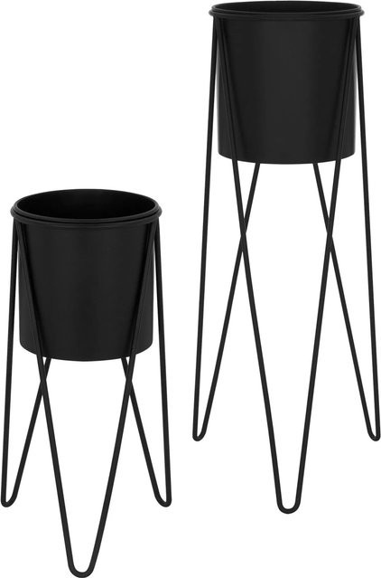 2er Set Blumenständer aus Stahl von ML-Design in Schwarz, B/T/H: 27 x 27 x 48,5 cm und 35,5 x 34 x 75 cm - Bild 2