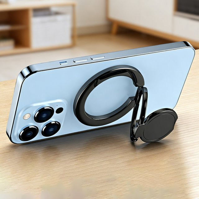 WSSHE Magnetischer Fingerring-Halter für MagSafe, 360 Grad drehbarer und faltbarer Handy-Magnetständer in Silber - Bild 1