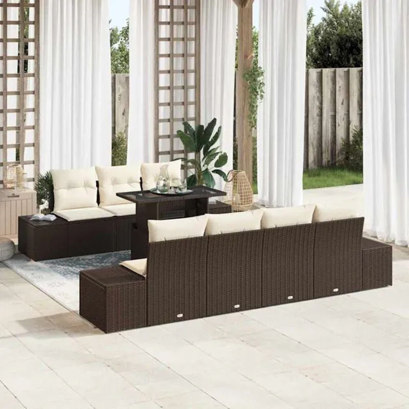 Vidaxl Garten-Sofa-Set aus Polyrattan mit 8 Teilen in Braun und Beige, Loungemöbel Modern, B/T/H: 100 x 55 x 73 cm - Bild 1