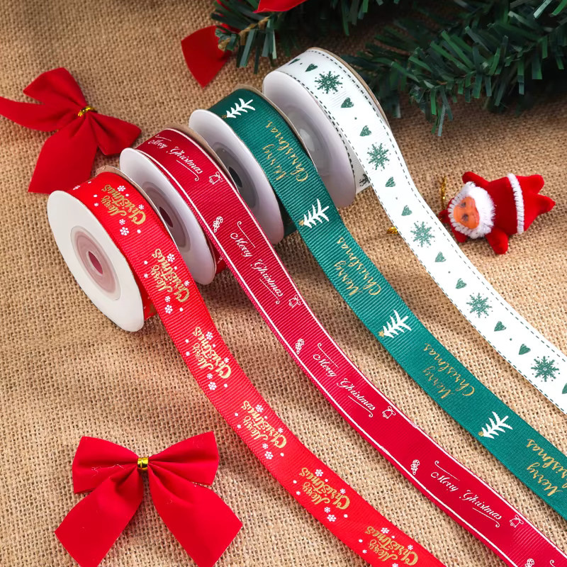 Weihnachten Band aus Polyester mit Print für Geschenkverpackung und Dekoration, 10 Yards, Breite: 10 mm oder 20 mm, Mehrfarbig - Bild 4
