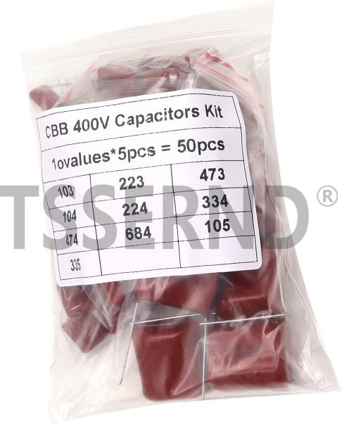 TSSERND CBB Kondensator Sortiment Kit 400V 10nF-3,3uF mit 10 Werten à 5 Stück in Rot - Bild 1