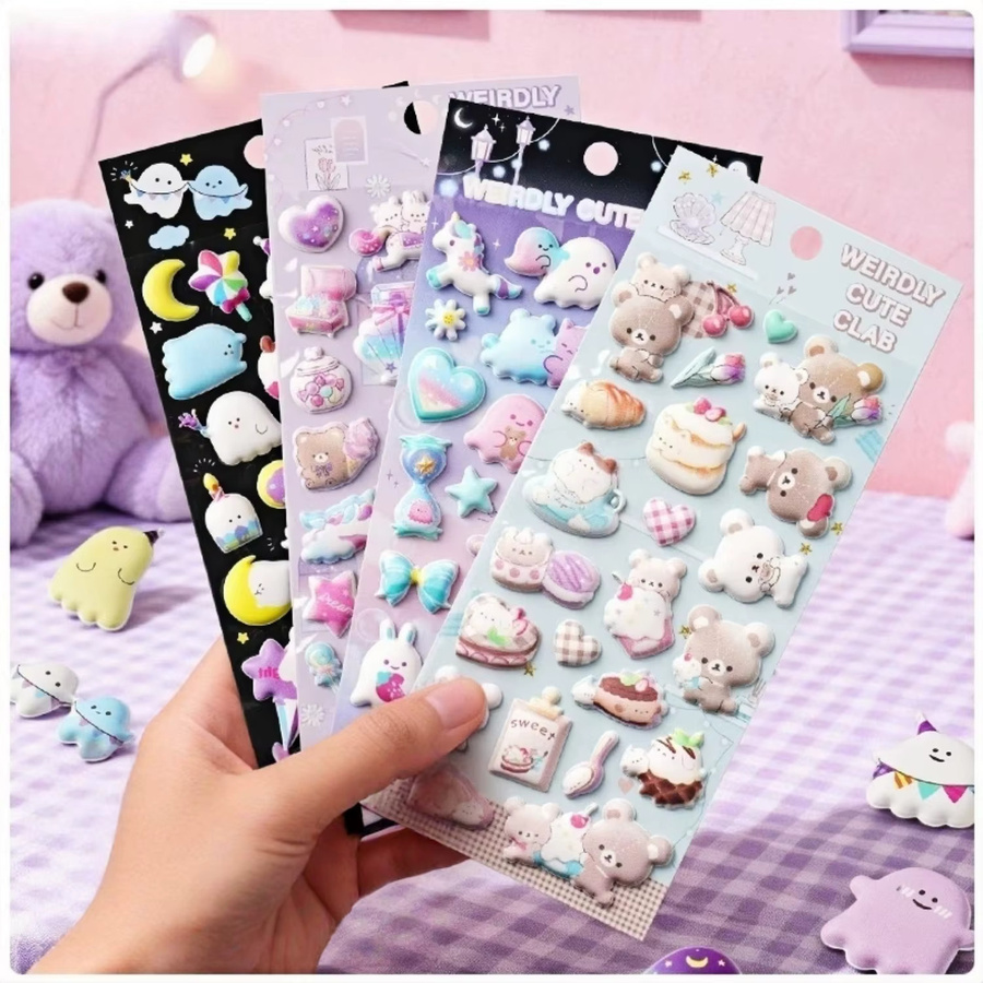 4 Stück Kawaii Bär 3D Puffy Sticker mit Nachtleuchteffekt in Multicolour für Scrapbooking und Journaling - Bild 2
