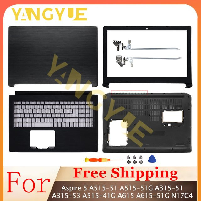 Acer Ersatzgehäuse Set für Aspire 5 A515-51 A515-51G A315-51 A315-53 A515-41G A615 A615-51G N17C4 inklusive LCD-Rückabdeckung, vorderer Blende und Scharnieren in Schwarz - Bild 1