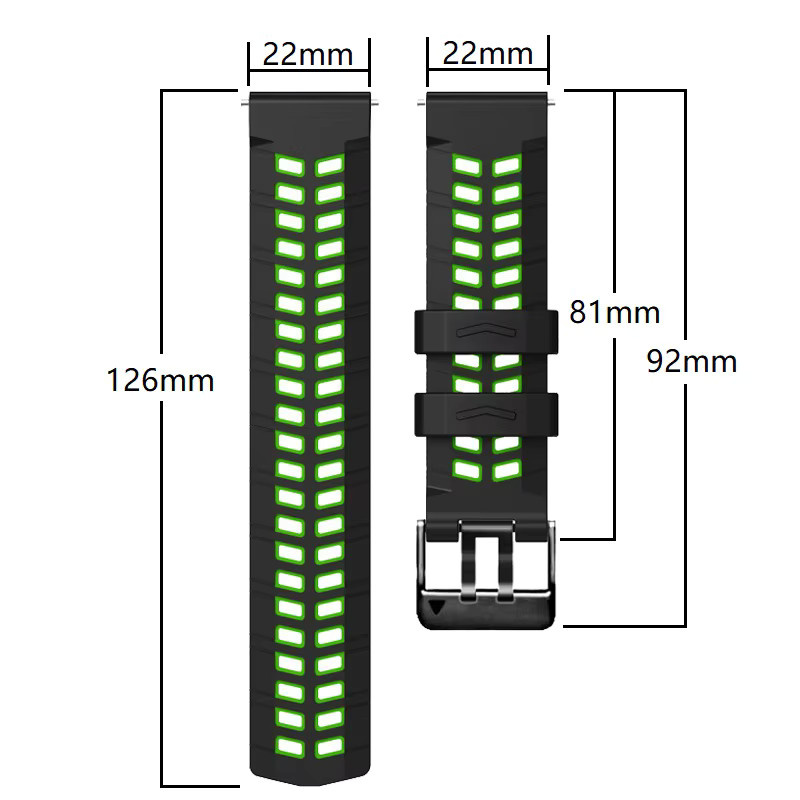 JSPSTA Uhrenarmband Silikon, 22 mm, Black green, Herren - Bild 2