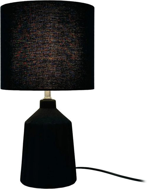 Relaxdays Tischlampe aus Keramik und Leinen mit Eisenfuß, Höhe: 42 cm, Breite: 23 cm, Tiefe: 23 cm - Bild 1