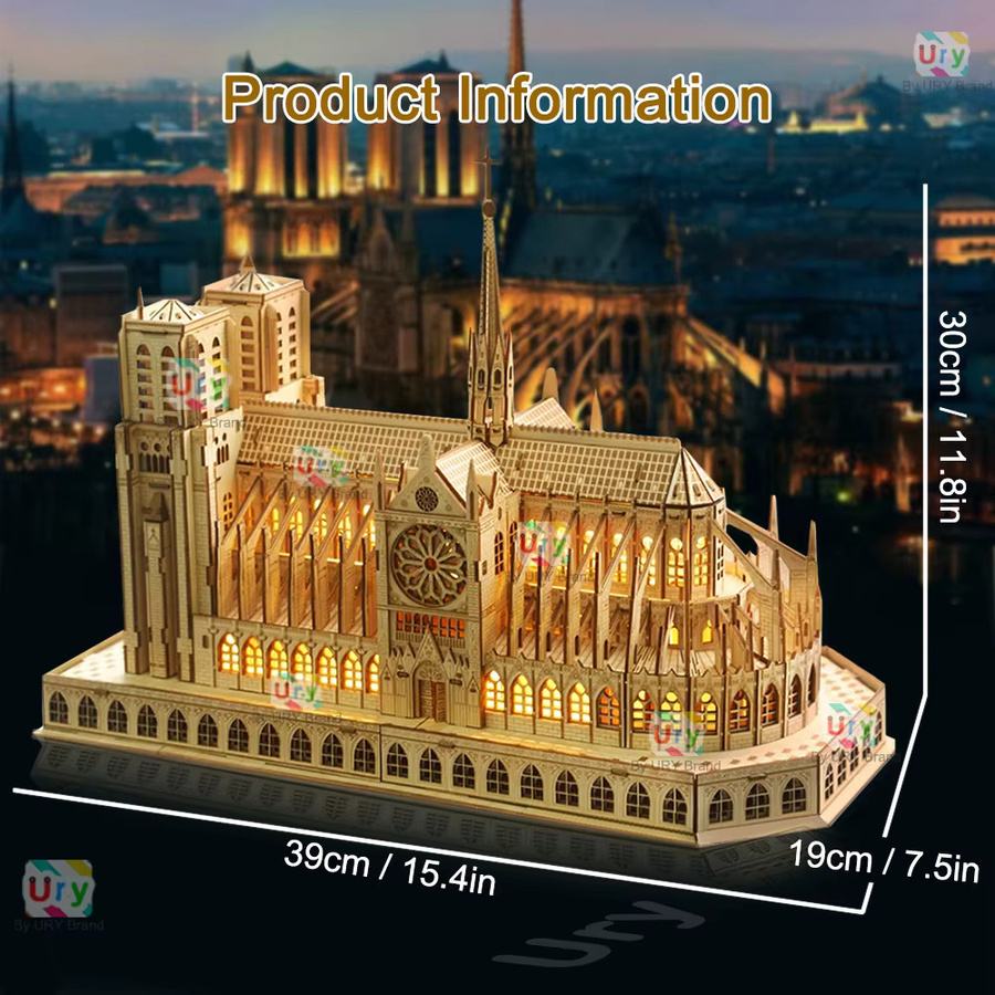 3D-Holzpuzzle Notre Dame Kathedrale Gebäudehaus, mit Licht, ab 14 Jahre - Bild 2