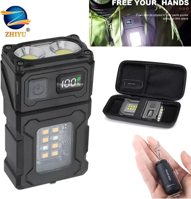 ZHIYU Mini wiederaufladbare LED-Taschenlampe mit COB-Licht, Magnet-Arbeitslampe und Stiftclip in Schwarz mit rotem und blauem Licht - Bild 1