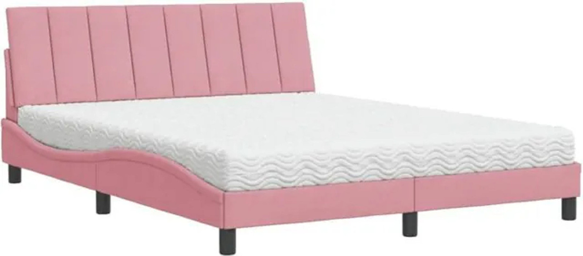 Polsterbett Hanko von Vidaxl mit Matratze in Rosa und Weiß, Modernes Samt-Design, B/T: 160 x 200 cm - Bild 1