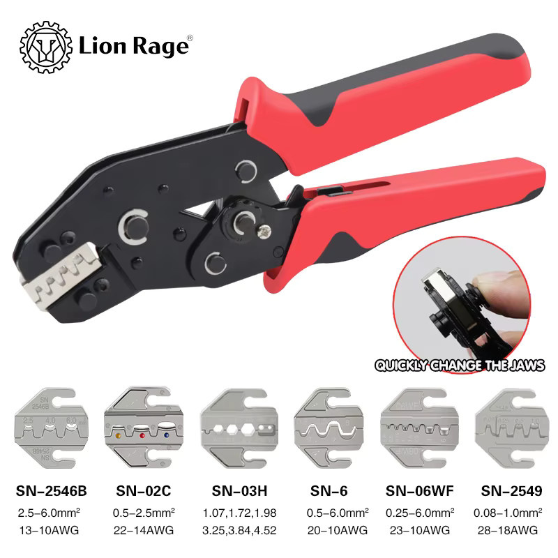 Lion Rage Crimpzange SN-58B mit Schnellwechselbacken für Flachstecker, Rohr, Photovoltaik und isolierte Klemmen (2.8 mm, 4.8 mm, 6.3 mm) - Bild 2