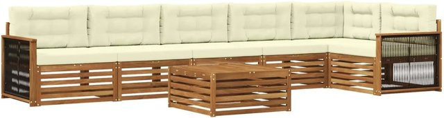 vidaXL Outdoor-Sofagarnitur L-Form aus Akazienholz mit 7 Kissen in Beige und Natur - Bild 1