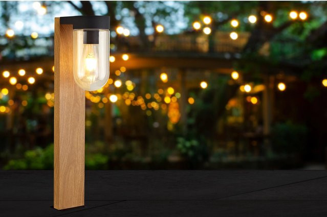 Brilliant Cabar Außensockelleuchte aus Holz und Glas, Farbe: Schwarz/Braun, Höhe: 55 cm, E27, IP44 - Bild 1