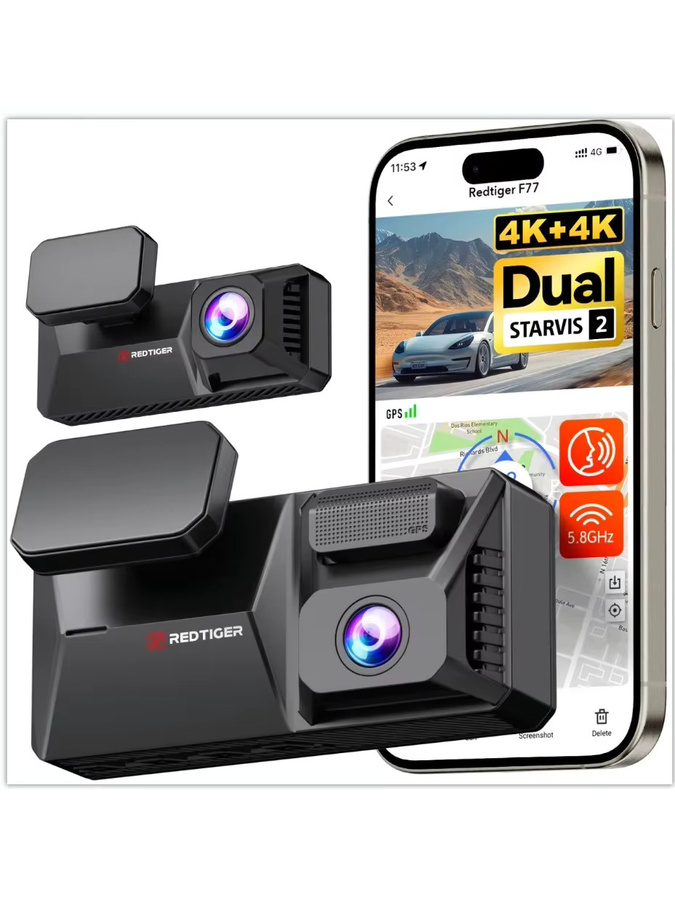 REDTIGER F77 Dashcam Dual-Autokamera mit 4K UHD, STARVIS 2 Nachtsicht, GPS und 5,8GHz WLAN in Schwarz - Bild 5