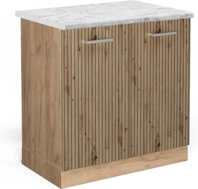Vicco Spülenunterschrank R-Line Artisan-Eiche/Goldkraft Eiche mit Marmor-Optik, Breite: 80 cm, Höhe: 81,6 cm, Tiefe: 60 cm - Bild 1
