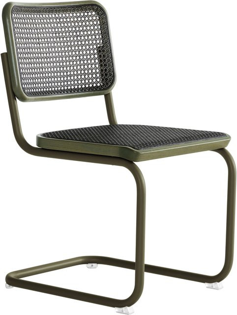 Thonet S 32 V Freischwinger mit Rohrgeflecht in Dark Melange und verchromtem Stahlrohr - Bild 1
