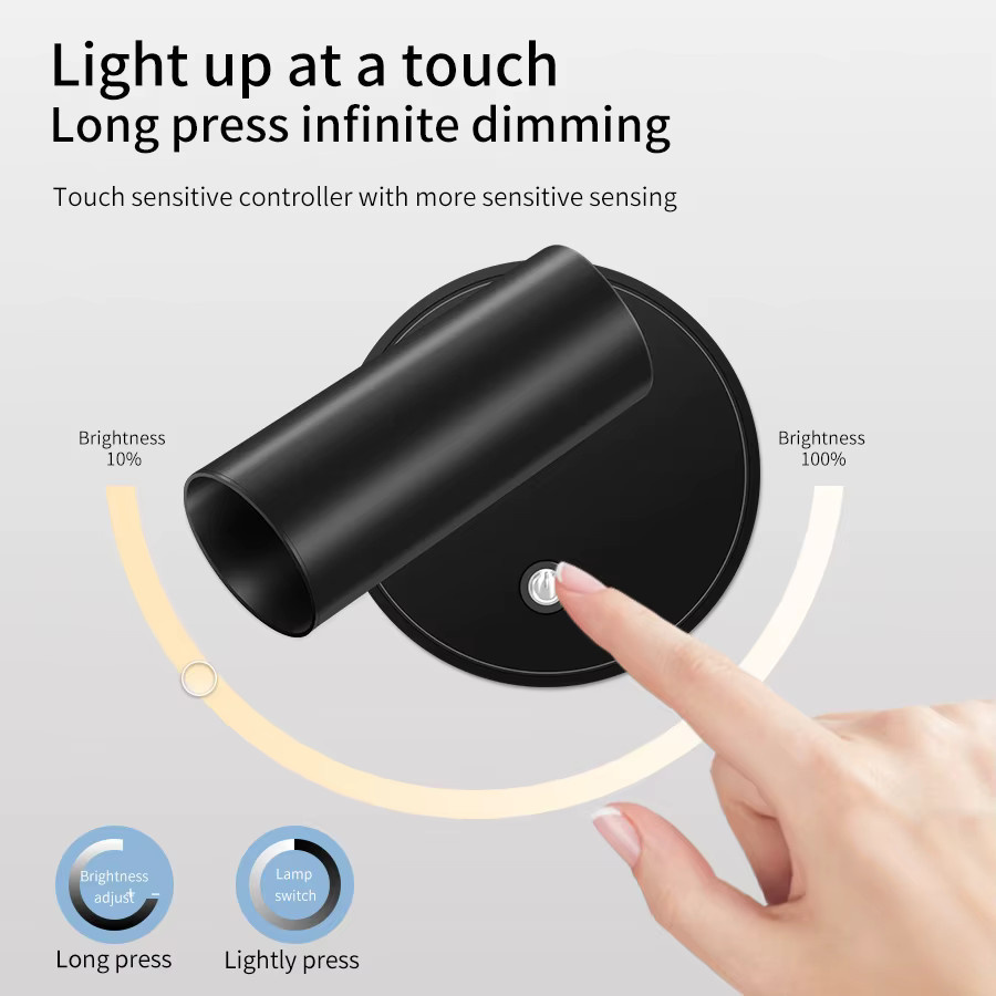 GGBEE LED-Wandleuchte Schwarz, magnetisch und berührungsempfindlich, dimmbar und wiederaufladbar, kabelloser Strahler für Schlafzimmer und Treppen - Bild 3