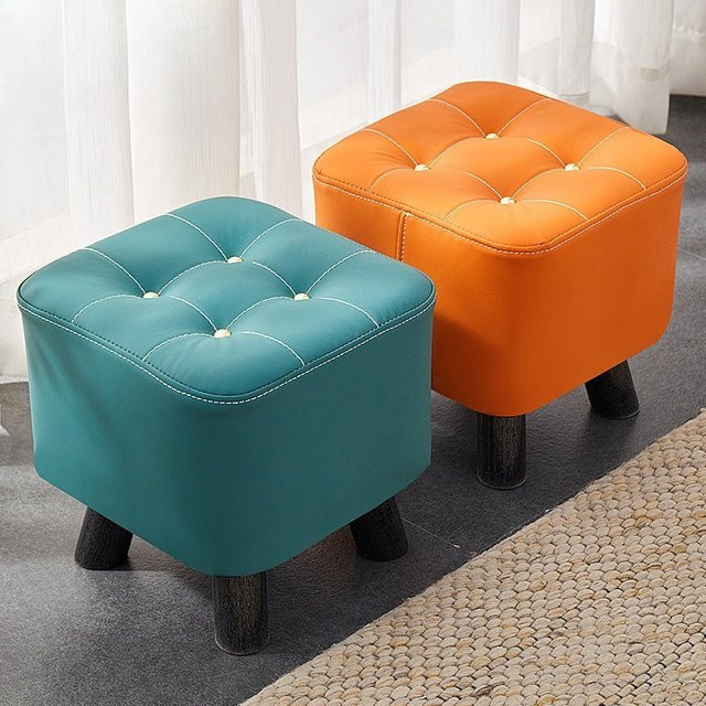 LIUSHADUOLA Wohnzimmer Couchtisch und Hocker aus Massivholz mit grauem Leder für Katzen und Erwachsene - Bild 1