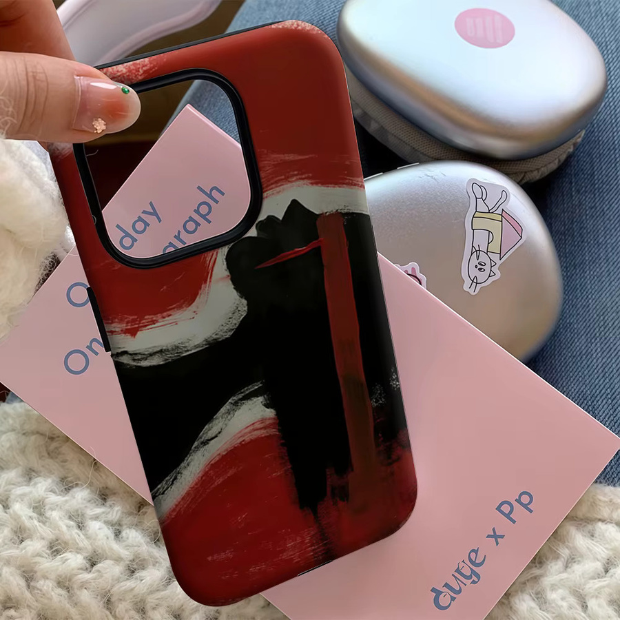 Handyhülle mit abstraktem Design in Rot und Schwarz für Apple iPhone 11 bis iPhone 17 Pro Max Plus mit doppelschichtiger Rückseite - Bild 5