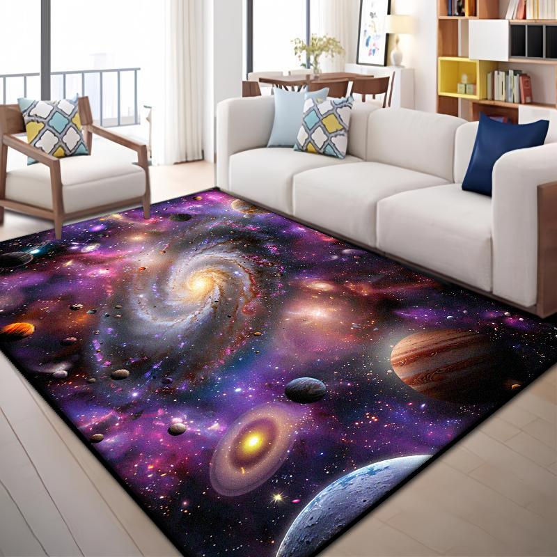 Karpetti Sonnensystem Sternenhimmel Teppich, bunter Cartoon Bodenmatte für Kinderzimmer und Wohnzimmer, rutschfest und waschbar, B: 120 cm, T: 80 cm - Bild 2