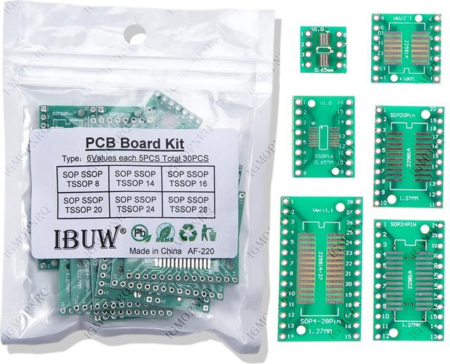 30er Set PCB Adapter Board Kit SMD zu DIP Konverter Platten in Grün für FQFP SOP8 SOP14 SOP16 SOP20 SOP28 - Bild 1