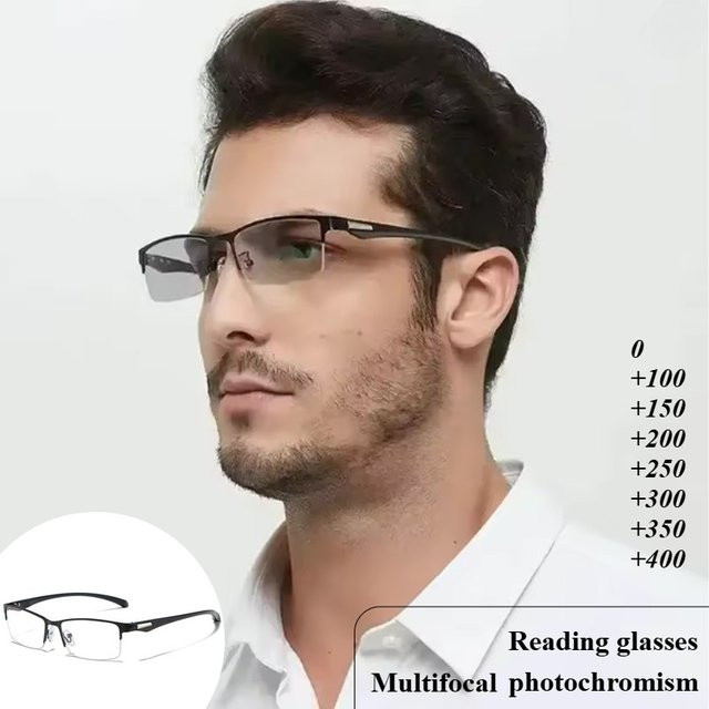 Photochrome multifokale Lesebrille, Halbrahmenbrille, rectangular, Metall, schwarz - Bild 1