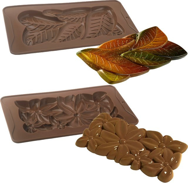 SHENHONG Silikon Schokoladenform mit Blatt- und Blumendesign in Braun - Bild 1