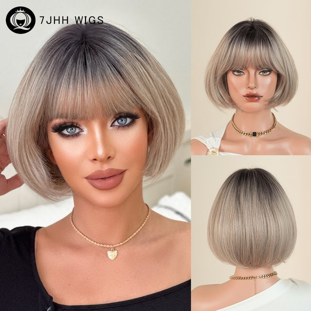 7JHH WIGS Perücke, blonde Bob-Perücke für Damen, synthetisch, aschgold - Bild 1