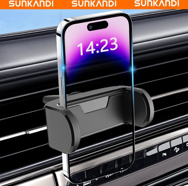SUNKANDI Universelle Auto-Lüftungs-Telefonhalterung in Schwarz, kompatibel mit iPhone 16, 15, 14, 13, 12, Mini 11 und anderen Smartphones - Bild 1
