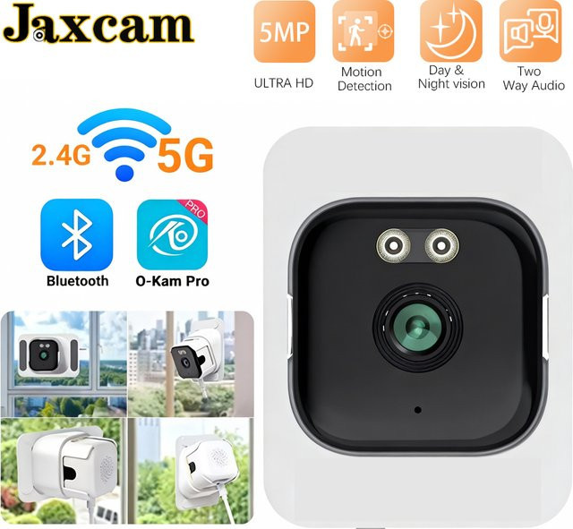 Jaxcam 5MP HD Fensterkamera mit 5GHz WiFi, Nachtsicht und Bewegungserkennung in Weiß - Bild 1