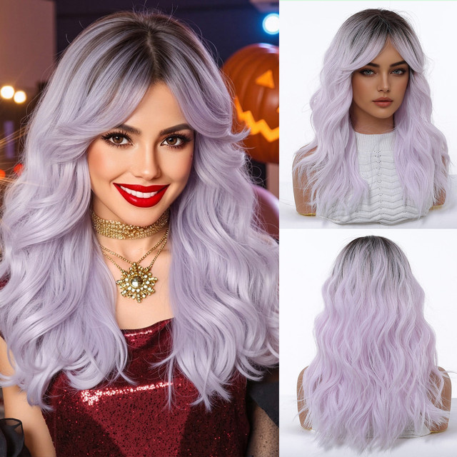 TINY LANA Perücke, Lila Ombre, Mittellang, Lockige Wellen, Damen - Bild 1