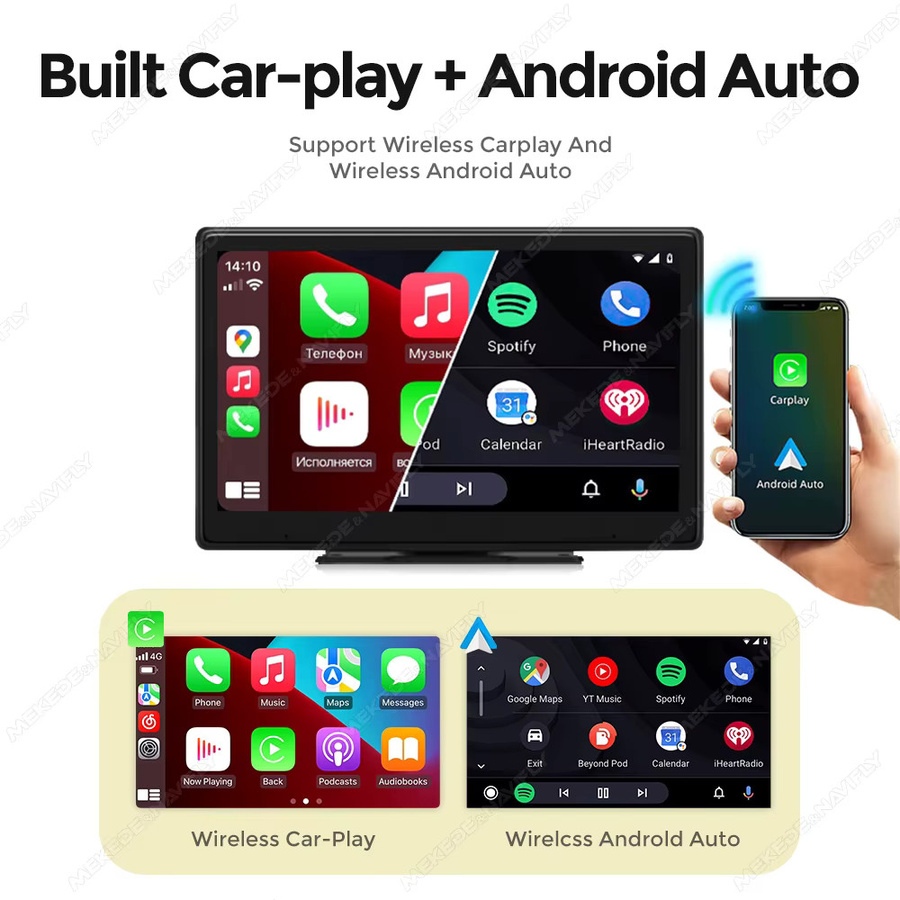 Navifly 7-Zoll Smart-Screen Autoradio mit kabellosem CarPlay und Android Auto, tragbarer Multimedia-Player in Schwarz mit AHD, Bluetooth und Wi-Fi - Bild 3