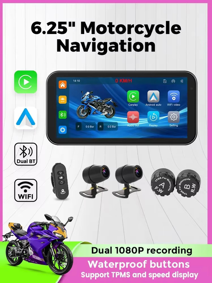NAVIFANS Tragbares Motorrad Navigationssystem mit 6,25 Zoll Touchscreen, Android Auto und CarPlay, IP67 Wasserdicht, Schwarz - Bild 7