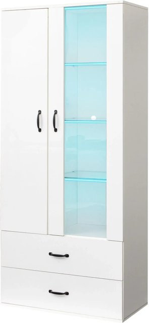 okwish Vitrine mit 2 Glastüren und LED-Beleuchtung in Weiß, B/T/H: 59,5 x 35 x 182 cm - Bild 1