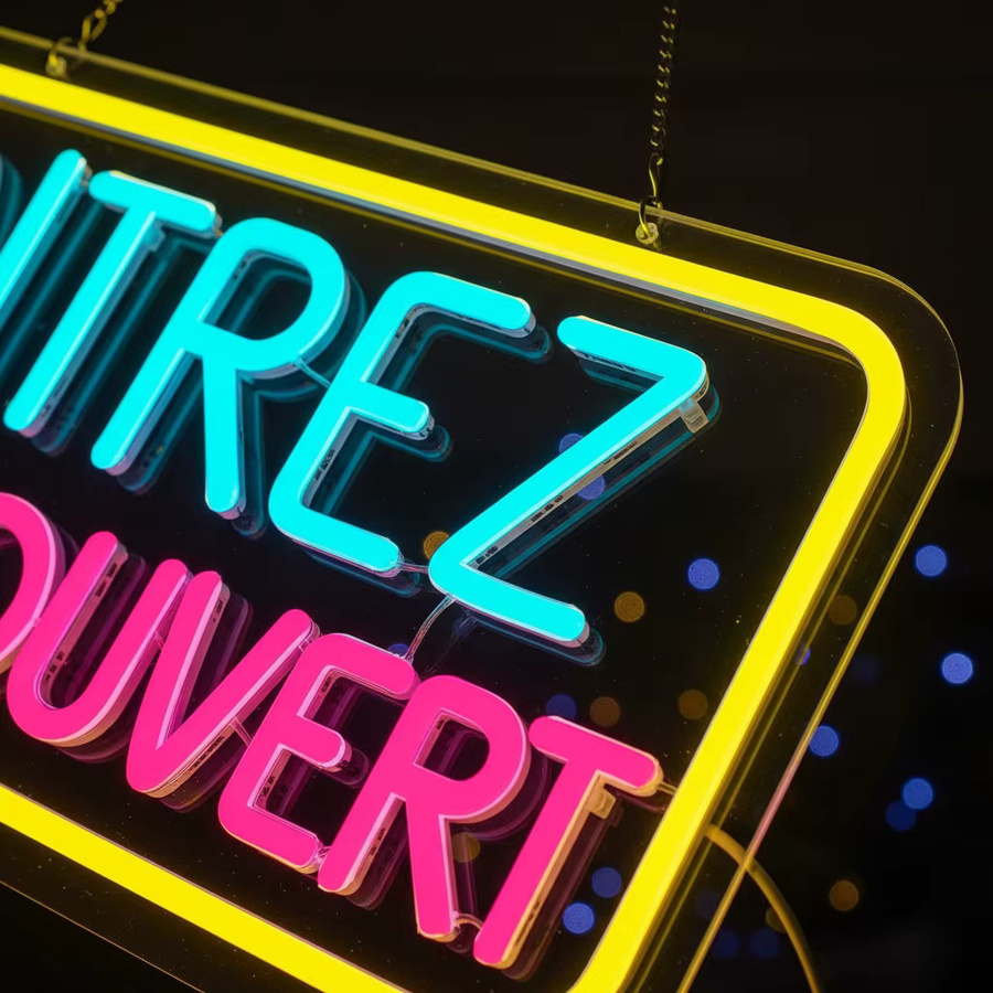 Entrez C'est Ouvert LED-Neonschild mit dimmbarer Funktion in Mehrfarbig für Geschäftsfronten und Glastüren - Bild 4