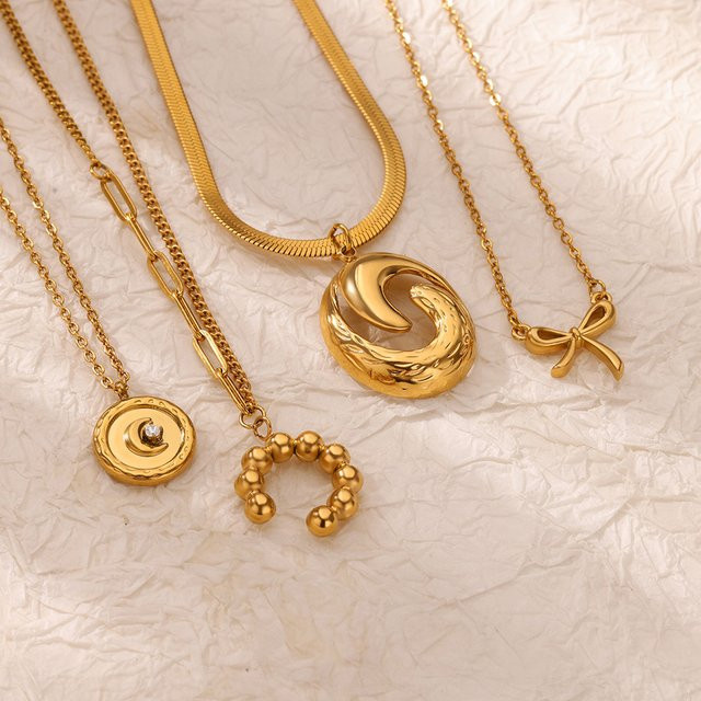 Halskette mit Bogen Mond Anhänger, Edelstahl, Gold, Damen - Bild 1