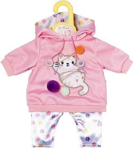 Dolly Moda Kleidung Set Kätzchen mit Pulli und Leggings in Rosa und Grau, Größe 43 cm - Bild 1