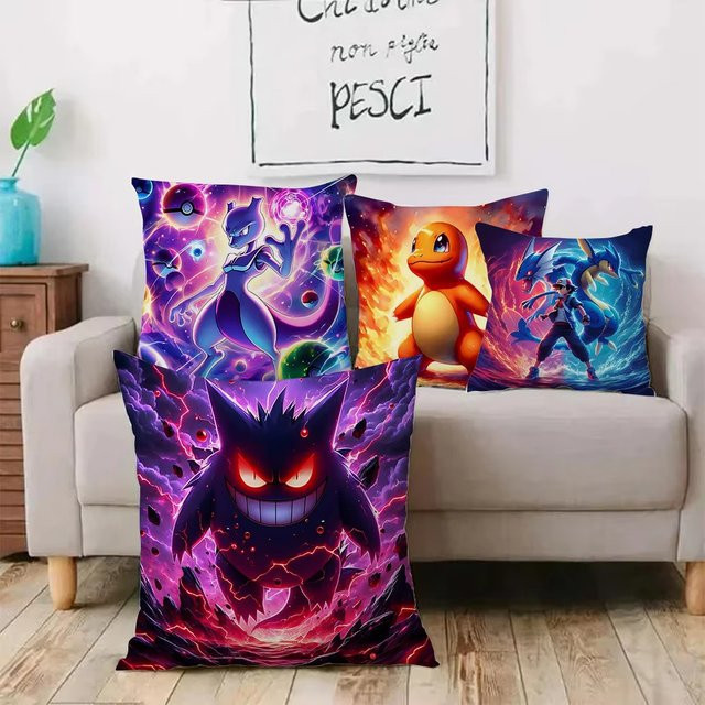 Potdemiel Pokemon Gengar Kissenbezug mit Cartoon Anime Motiv, quadratisch, 45 x 45 cm - Bild 1