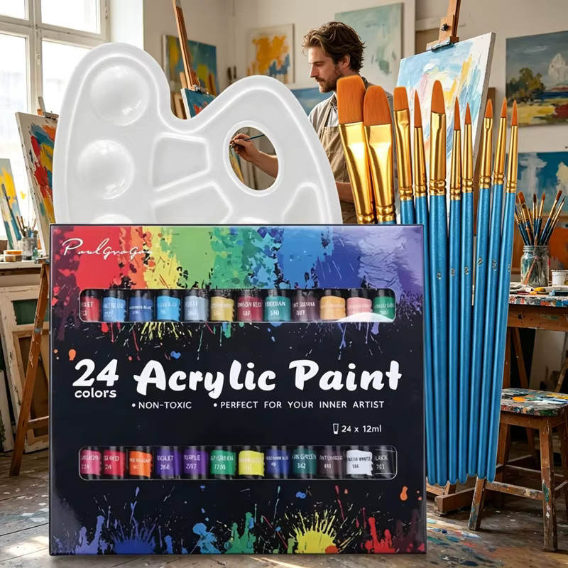 Acrylfarben-Set von kissbuty mit 24 Farben in 12ml Tuben und professionellen Pinseln, Multicolor, ideal für Künstlerzeichnungen und DIY-Kunstprojekte - Bild 3